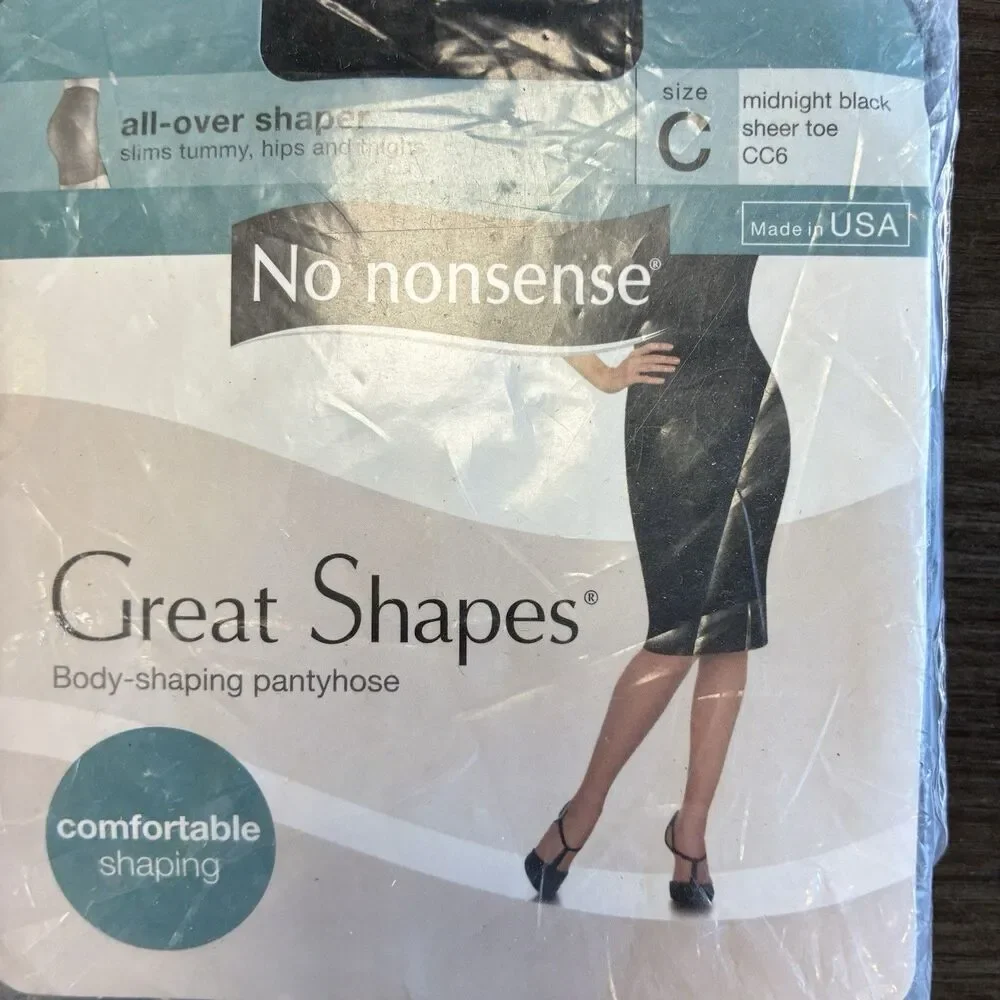 No Nonsense Great Shapes MIDNIGHT BLACK Sheer Pantyhose All-Over Shaper Size C